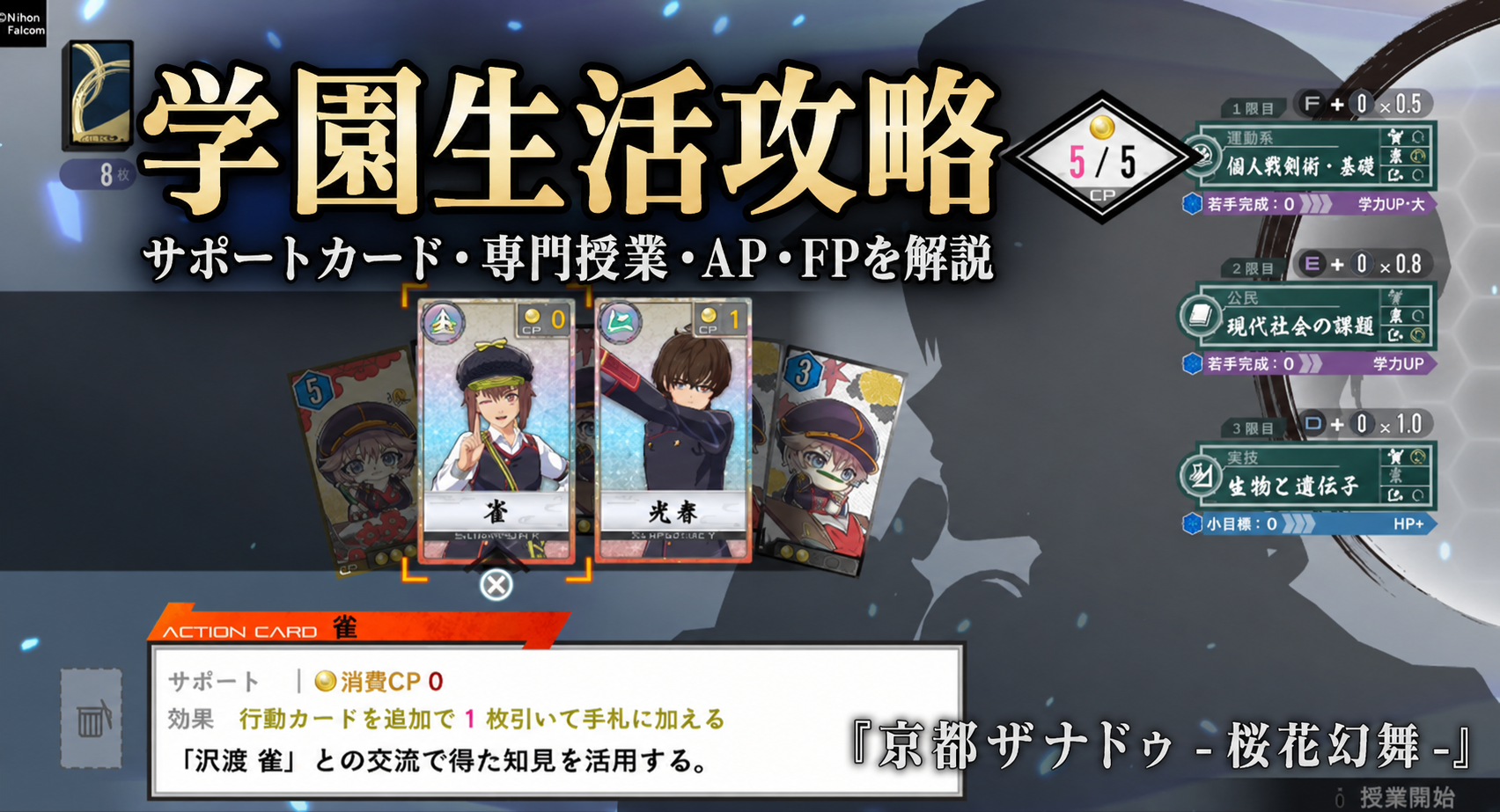 学園生活の進め方|サポートカード・専門授業・AP・FPの仕組み【亰都ザナドゥ -桜花幻舞-】
